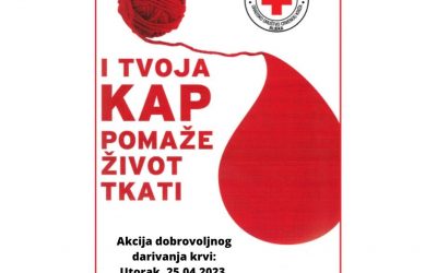 Poziv – darivanje krvi – utorak 25. travnja 2023. – Akvarij – od 10 do 15 sati