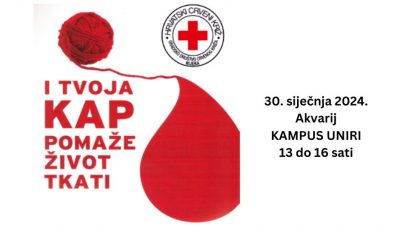 Poziv – darivanje krvi – utorak 30. siječnja 2024. – Akvarij – od 13 do 16 sati